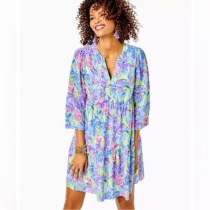 Lilly Pulitzer Pink and Green swing Dress with V-Neck Winona swing dress